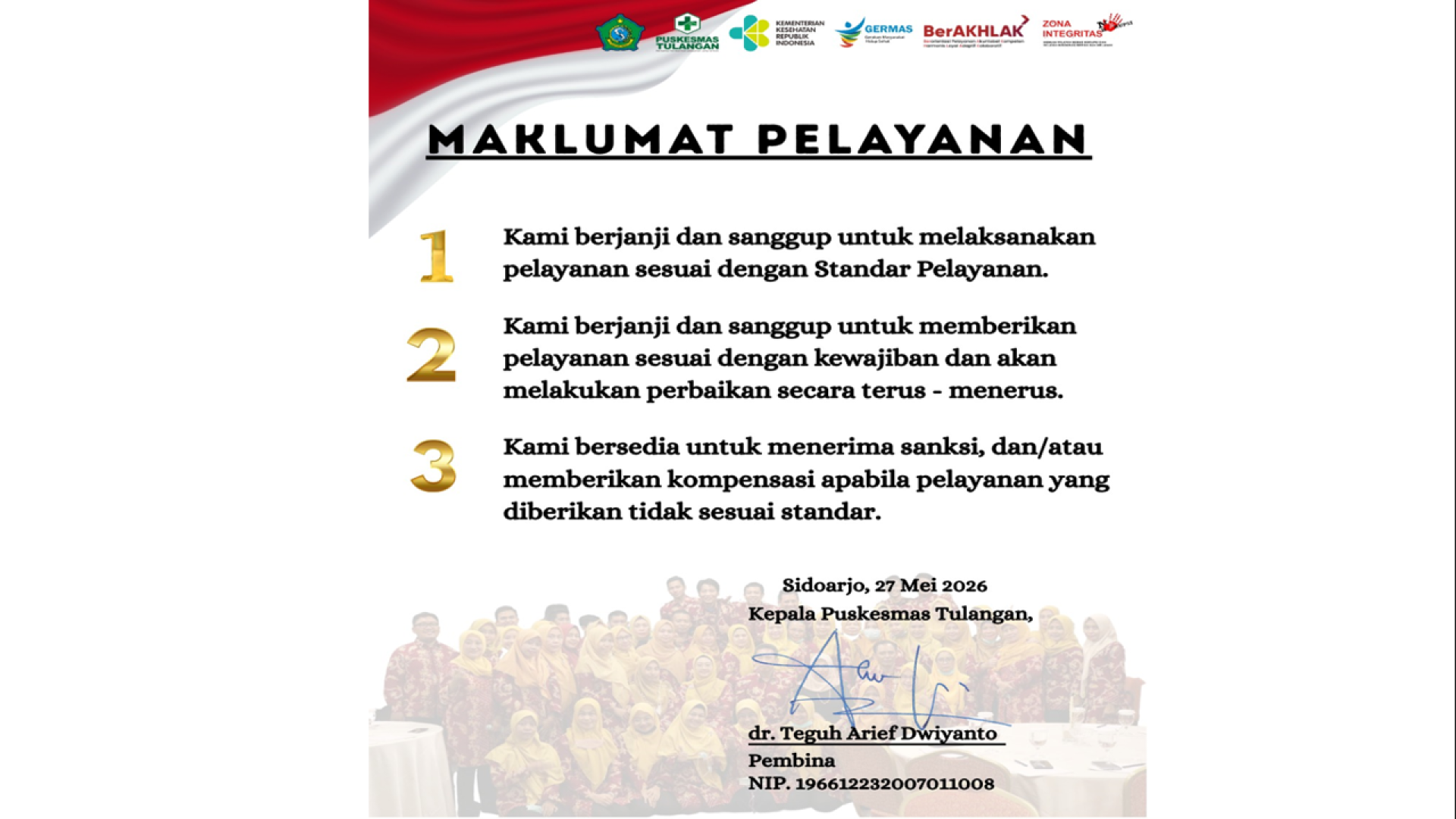 Maklumat Pelayanan Puskesmas Tulangan